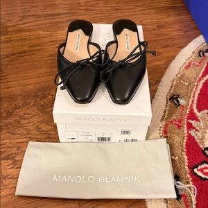 Manolo Blahnik Black Leather Mules